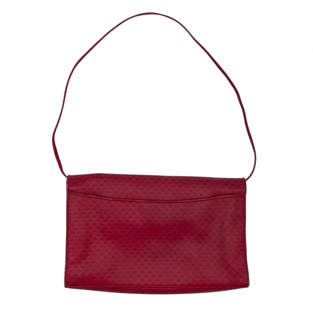 Vintage 1984 Liz Claiborne Red Leather Flap Bag Purse Geometric Print Adjustable